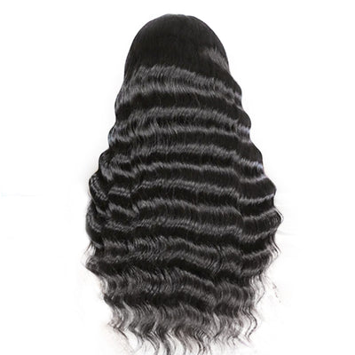 ZSF Hair Loose Deep Wave Invisible Glueless 13*4 HD Lace Frontal Wig Dome Cap Beginner Friendly Unprocessed Human Virgin Hair 1Piece Natural Black