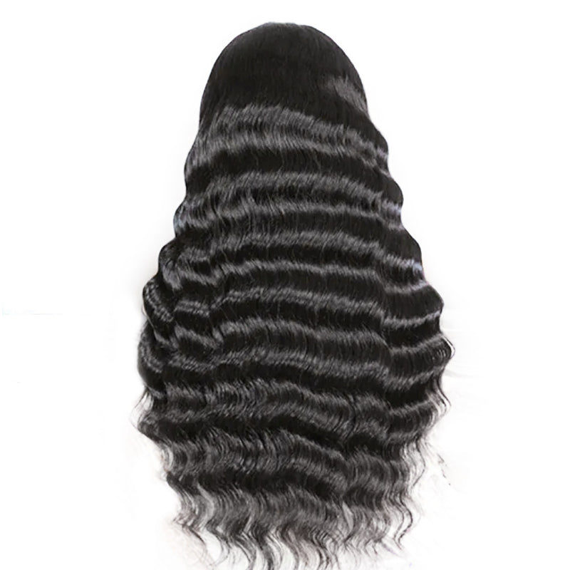 ZSF Hair Loose Deep Wave Invisible 13*4 HD Lace Frontal Wig Human Hair Wig Natural Black