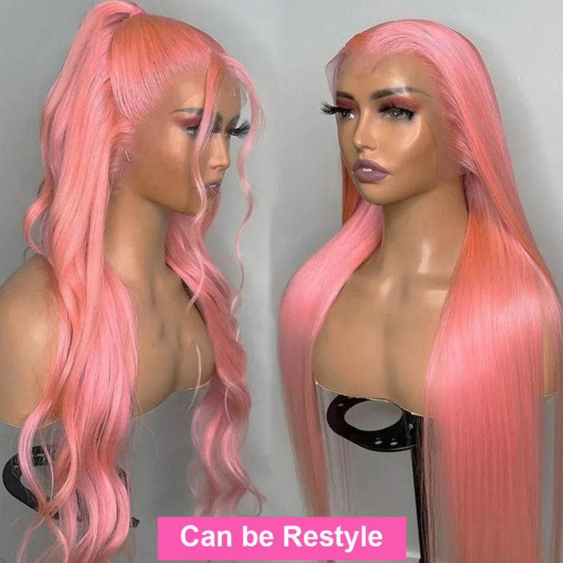 ZSF Hair Pink Straight 4*4/5*5/13*4 Transparent Lace Frontal Wig 100% Human Hair 1Piece