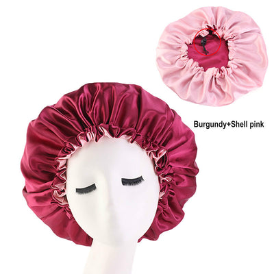 ZSF Reversible Satin Bonnet Hair Caps Double Layer Adjust Sleep Night Cap Head Cover Hat