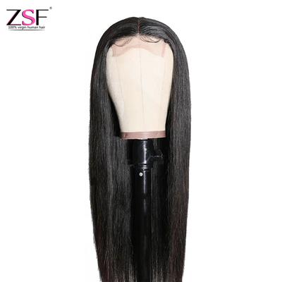 ZSF Hair Transparent Lace Closure Wig Straight Virgin Hair Unprocessed Human Hair 1Piece Natural Black