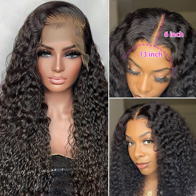ZSF Hair Water Wave 13*6 Transparent Lace Frontal Wig Unprocessed Human Virgin Hair 1Piece Natural Black
