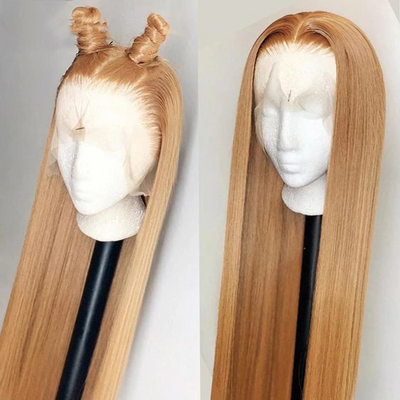 ZSF Hair 27# Invisible Glueless 13*4 HD Straight Honey Blonde Lace Frontal Wig Dome Cap Beginner Friendly Unprocessed Human Virgin Hair 1Piece Natural Black