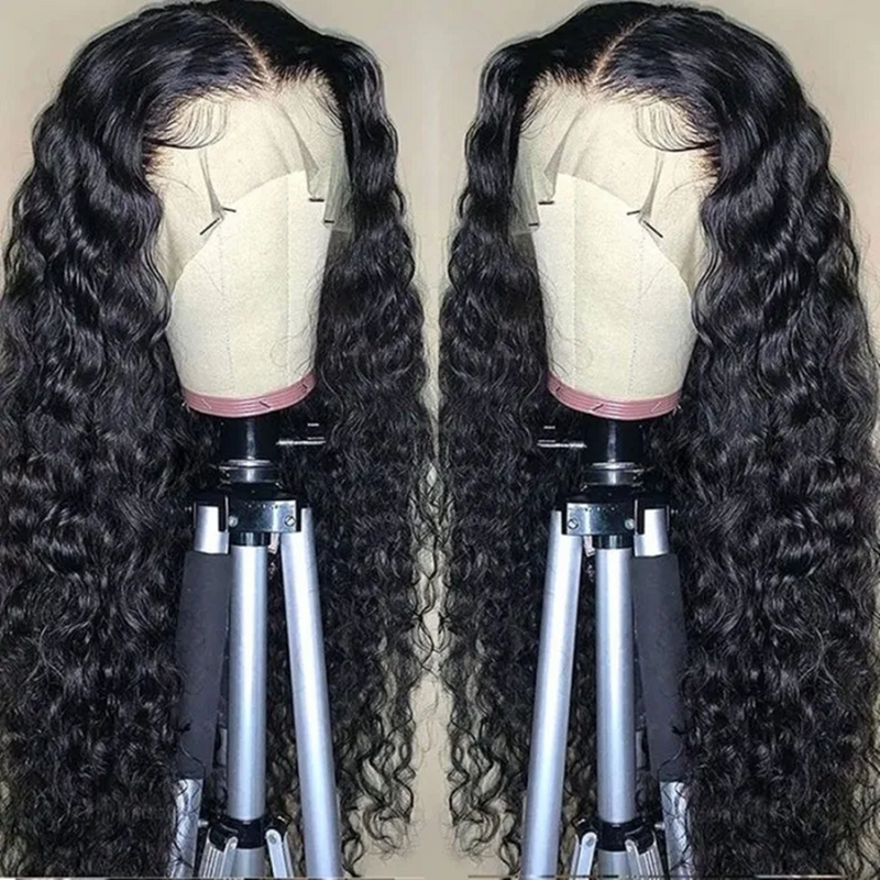 ZSF Hair Water Wave 13*4 Transparent Lace Frontal Wig Unprocessed Human Virgin Hair 1Piece Natural Black