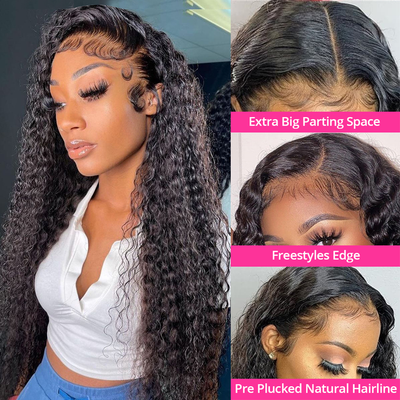 ZSF Hair Deep Curly 13*4 Transparent Lace Frontal Wig Unprocessed Human Virgin Hair 1Piece Natural Black