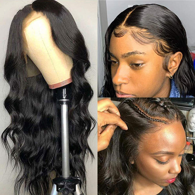 ZSF Hair Body Wave 13*6 Transparent Lace Frontal Wig Unprocessed Human Virgin Hair 1Piece Natural Black