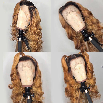 ZSF  Ombre Black Blonde #1B/27 Body Wave Lace Colored Human Remy Hair One Piece