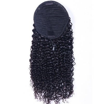 ZSF Jerry Curly Ponytail Human Hair With Clip In Extensions Natural Black One Piece