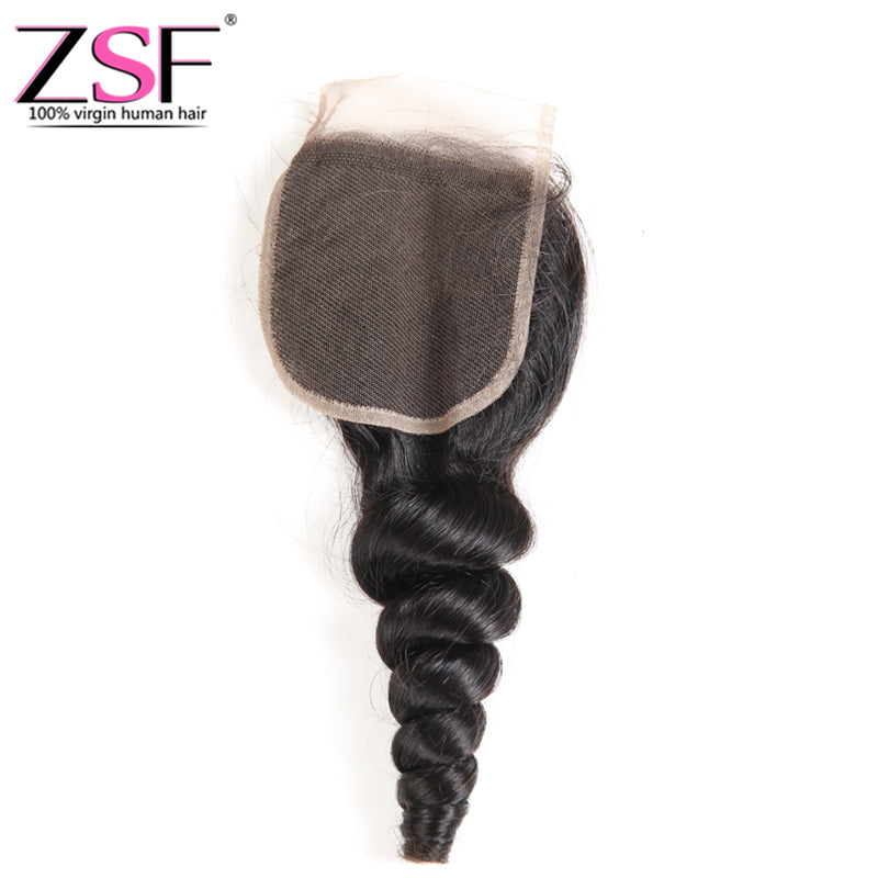 ZSF Hair 7A Grade Loose Wave Human Hair Lace Closure Natural Black Middle/Free Part 1piece