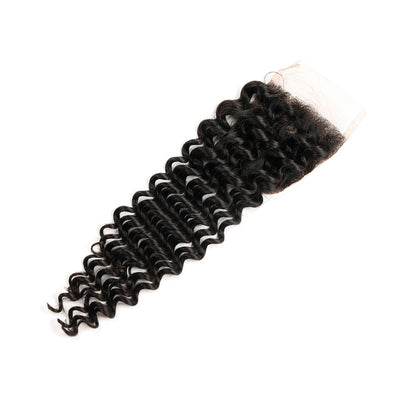 7A Grade Deep Curly Human Hair Lace Closure 4x4/5*5 Natural Black Middle /Free Part 1 piece