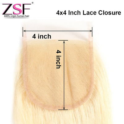 ZSF Hair 8A Grade 4*4/5*5 Lace Closure Russian Blonde Straight Human Hair Middle /Free/3 Part 1piece