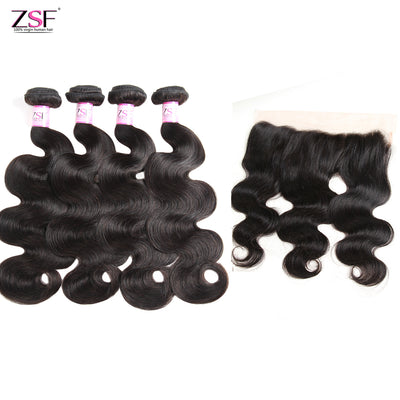 Free Shippng 8A Grade Body Wave Virgin Hair 4Bundles With 13*4 Frontal 100% Human Hair Natural Black