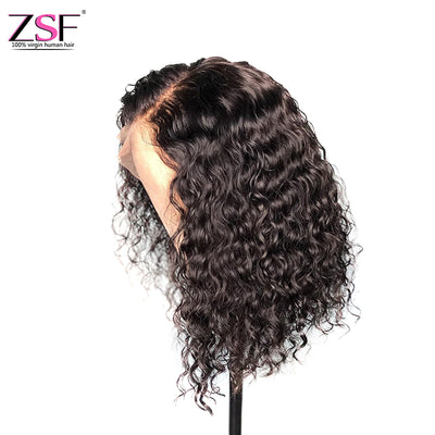 ZSF Hair Brazilian Deep Curly Virgin Hair Bob Lace Wig Unprocessed Human Hair 1Piece Short Curly Wigs