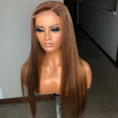ZSF Hair Chocolate Medium Brown 4# Straight HD Lace Wig Brazilian Human Virgin Hair One Piece