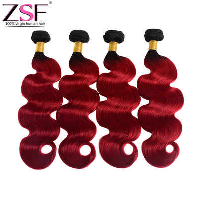 ZSF Hair 8A Grade 1B Red Body Wave Hair Bundles Colored Human virgin Hair One Piece