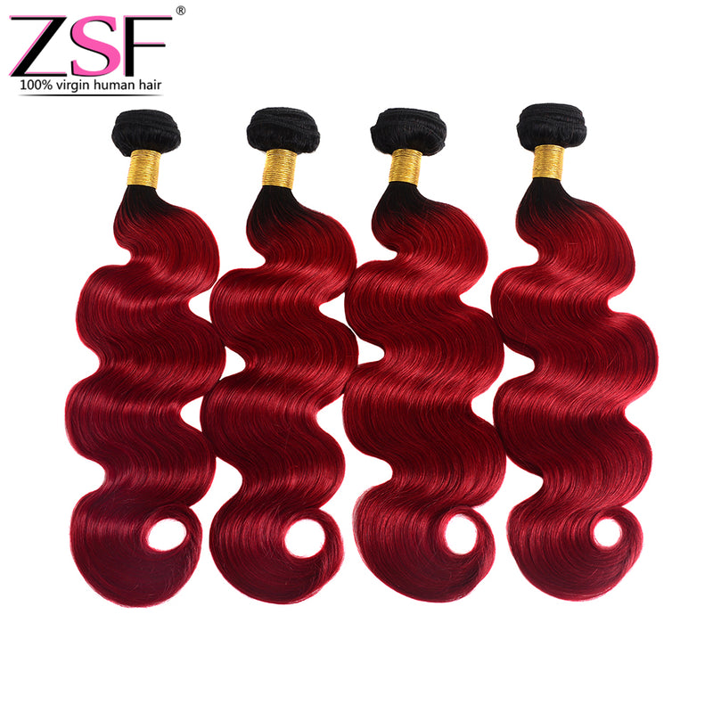 ZSF Hair 8A Grade 1B Red Body Wave Hair Bundles Colored Human virgin Hair One Piece