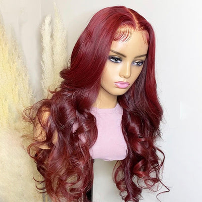 ZSF Hair Burgundy 4*4/5*5/13*4/13*6 Transparent Lace Wig Body Wave Colored Human Virgin Hair One Piece