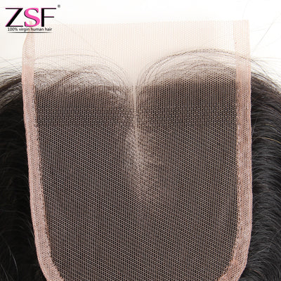 ZSF Hair Straight Human Hair Lace Closure 4x4 Natural Black Color Middle /Free/3 Part 1 piece 10A