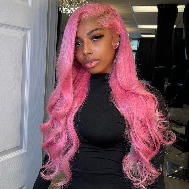ZSF Hair Barbie Pink Body Wave 4*4/5*5/13*4 Transparent Lace Frontal Wig 100% Human Hair 1Piece