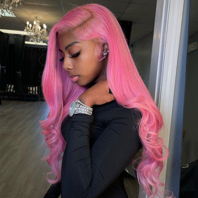 ZSF Hair Barbie Pink Body Wave 4*4/5*5/13*4 Transparent Lace Frontal Wig 100% Human Hair 1Piece