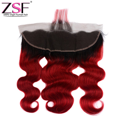 ZSF Hair 8A Grade 1BRed Ombre Body Wave Lace Frontal 13x4 Free Part 1piece