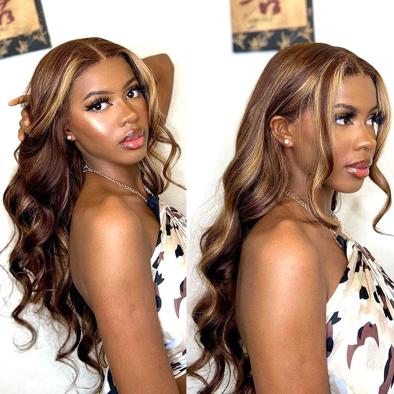 ZSF Hair 4*4/5*5/13*4/13*6 Transparent Lace Wig Highlights 4/27