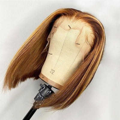 ZSF Hair Bob Lace Wig 4/27# Highlight Brown Honey Blonde Short Bob Straight 1Piece
