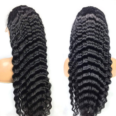 ZSF Hair Loose Deep Wave 13*6 Transparent Lace Frontal Wig Unprocessed Human Virgin Hair 1Piece Natural Black
