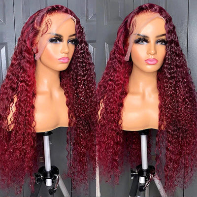 ZSF Hair Burgundy# Brazilian Jerry Curly Transparent Lace Wig Pre Plucked