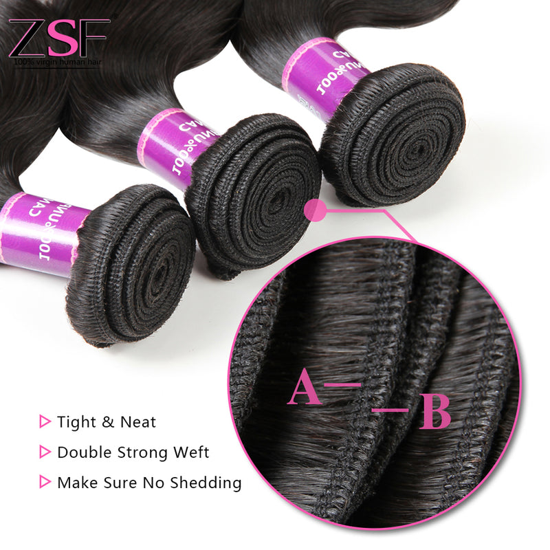 ZSF Hair Grade 8A Virgin Hair Body Wave 1Bundle 100% Unprocessed Human Hair Weave Natural Black