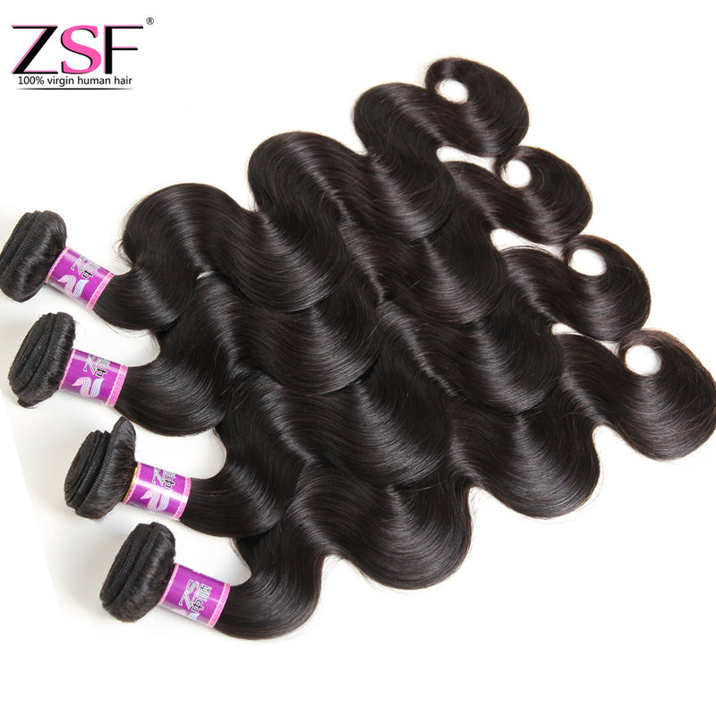 ZSF 8A Grade Body Wave Virgin Hair 4Bundles With Frontal 100% Human Hair Natural Black