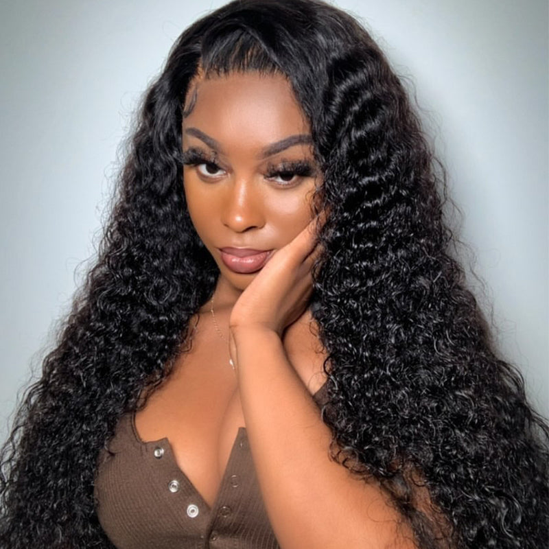 ZSF Hair Water Wave 13*4 Transparent Lace Frontal Wig Unprocessed Human Virgin Hair 1Piece Natural Black