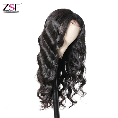 ZSF Hair 4*4/5*5 Transparent Lace Closure Wig Body Wave Virgin Hair Unprocessed Human Hair 1Piece Natural Black