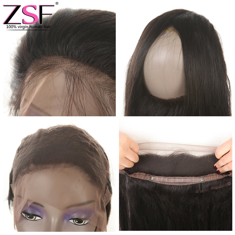 ZSF Hair 8A Grade Lace Frontal Straight 360 Lace Frontal Free Part 1piece Natural Black