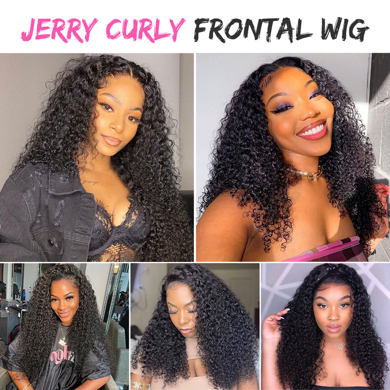 ZSF Hair Jerry Curly 13*4 Transparent Lace Frontal Wig Unprocessed Human Virgin Hair 1Piece Natural Black