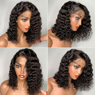 ZSF Pixie Curly Virgin Hair Lace Wig Unprocessed Human Hair 1Piece Short Curly Wigs