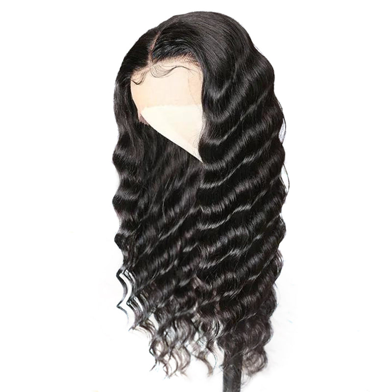 ZSF Hair Loose Deep Wave 13*4 Transparent Lace Frontal Wig 100% Human Virgin Hair 1Piece Natural Black