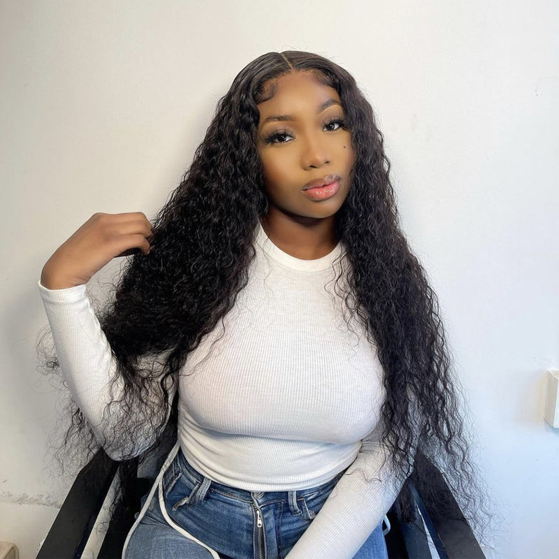 ZSF Water Wave Transparent Lace Closure Wig Curly Wig With Baby Hair
