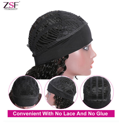 ZSF Hair Headband Wig Water Wave No Plucking Wigs For Women No Glue & No Sew 1Piece