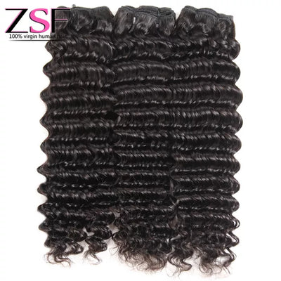 ZSF Deep Curly 4Bundles With Lace Closure 8A Grade 100% Human Hair Natural Black