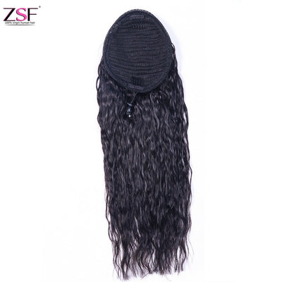 ZSF Natural Wave Ponytail Human Hair With Clip In Extensions Natural Black One Piece