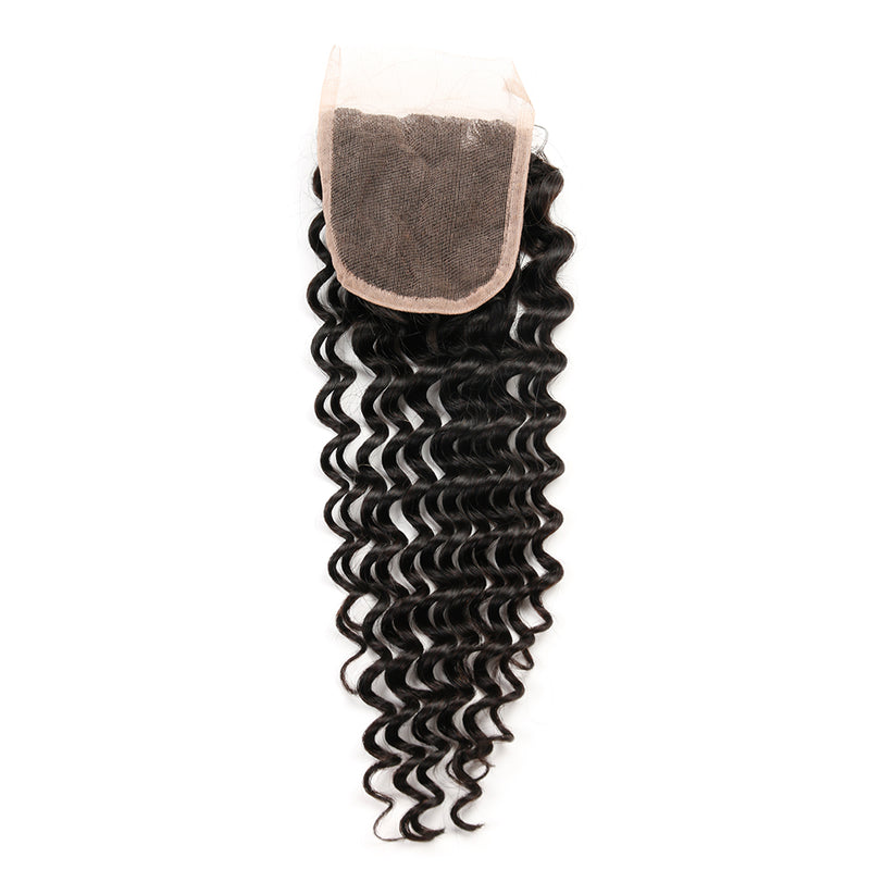 ZSF Hair Deep Curly Human Hair Lace Closure 4x4 Natural Black Middle /Free/3 Part 1piece 10A