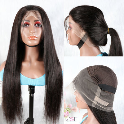 ZSF Hair Straight 360 Lace Frontal Wig Unprocessed Human Virgin Hair 1Piece Natural Black