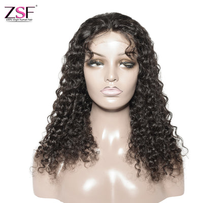 ZSF Hair Transparent Lace Closure Wig Deep Curly Virgin Hair Unprocessed Human Hair 1Piece Natural Black