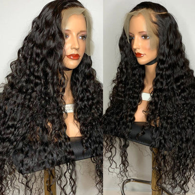 ZSF Hair Deep Wave 13*6 Transparent Lace Frontal Wig Virgin Hair 100% Human Hair 1Piece Natural Black
