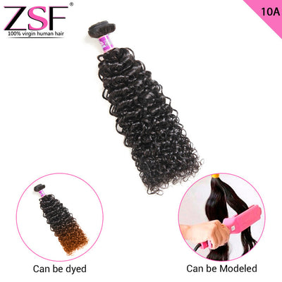 ZSF Hair Grade 10A Vigin Hair Jerry Curly 1Bundle 100% Unprocessed Human Hair Weave Natural Black