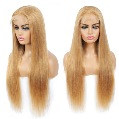 ZSF Hair Honey Blonde 27# Straight 5*5/13*4  Lace Wig Brazilian Human Virgin Hair One Piece