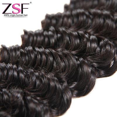 ZSF Hair Grade 10A Vigin Hair Deep Curly 1Bundle 100% Unprocessed Human Hair Weave Natural Black