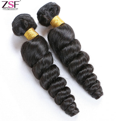 ZSF Hair Loose Wave Virgin Hair 3Bundles With Lace Closure Natural Black 8A Grade