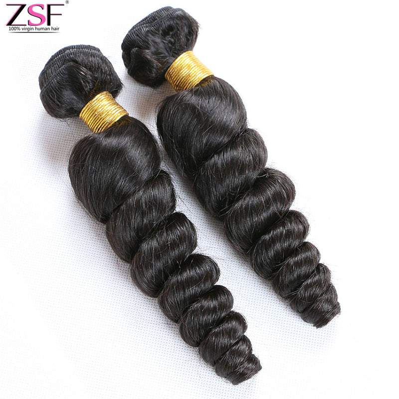 ZSF Hair Loose Wave Virgin Hair 3Bundles With Lace Frontal Natural Black 8A Grade